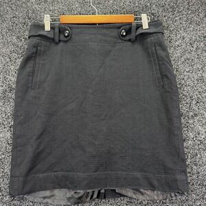 Banana Republic Black Cotton Wool Blend Pencil Skirt Size 10 Button Detail Lined